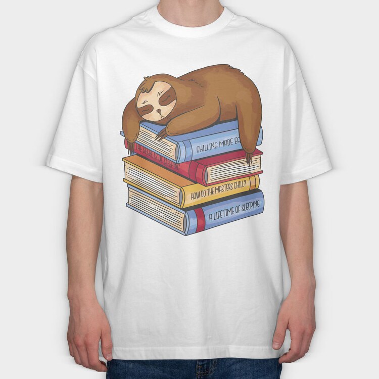 Librarian Sloth Sleeping Books, Tricou Oversize Barbati (Unisex)