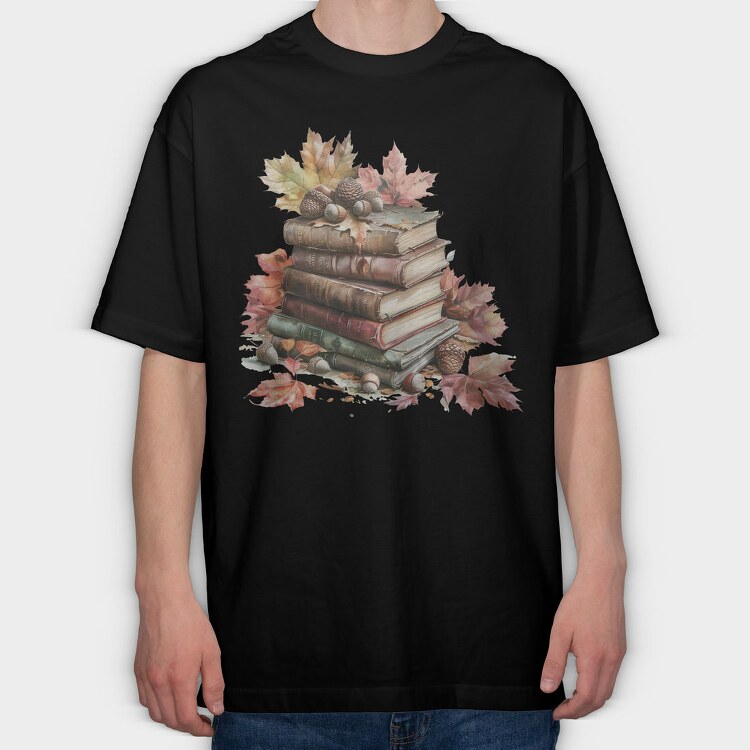 Autumn Books Stack, Tricou Oversize Barbati (Unisex)