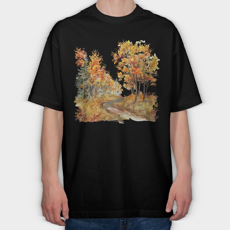 Autumn Forest Stream, Tricou Oversize Barbati (Unisex)