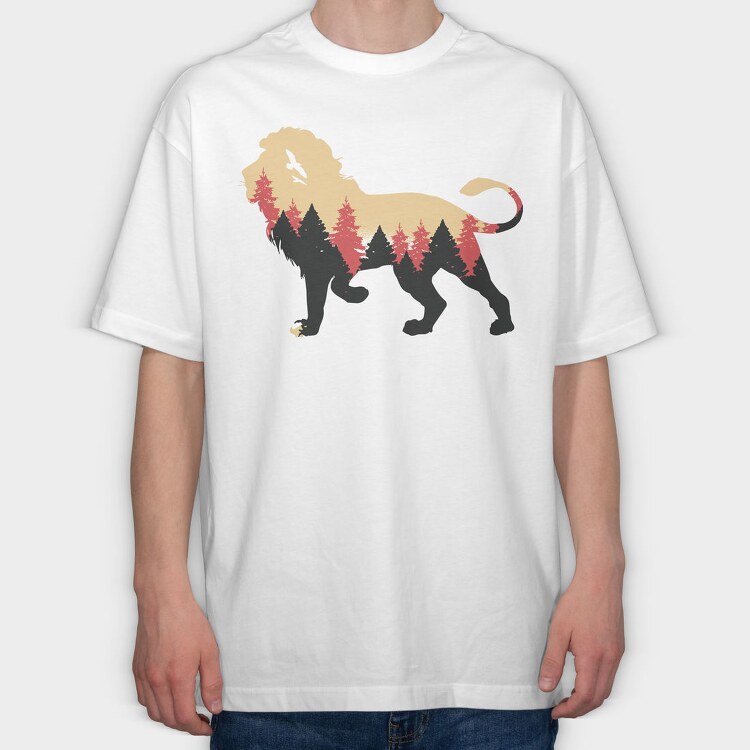 Lion Forest Silhouette, Tricou Oversize Barbati (Unisex)