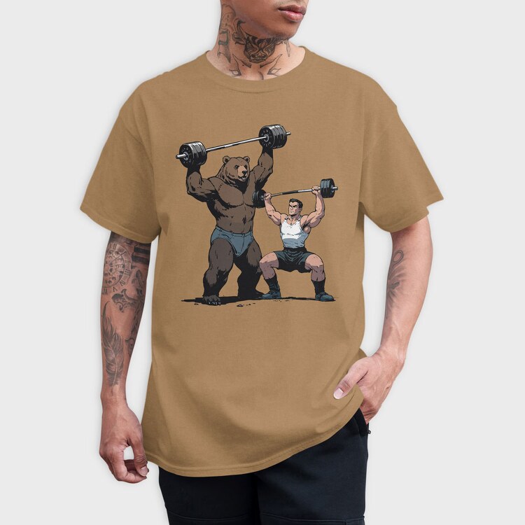Bear and Man Lifting Weights, Tricou Barbati (Unisex)