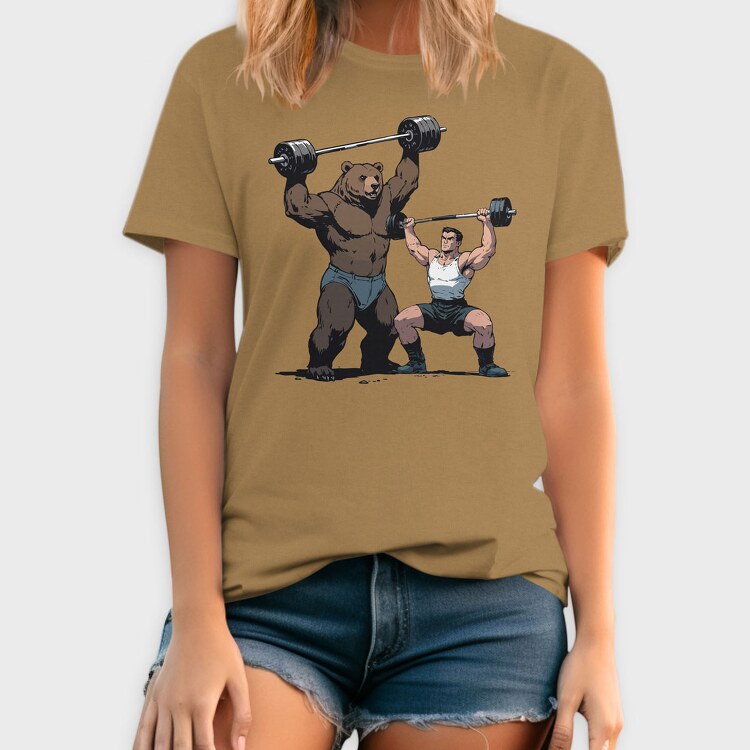 Bear and Man Lifting Weights, Tricou Barbati (Unisex)