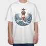 Lighthouse And Waves Sea, Tricou Oversize Barbati (Unisex)