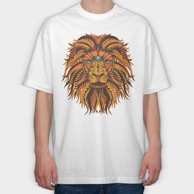 Lion Mandala Illustration Color 001, Tricou Oversize Barbati (Unisex)