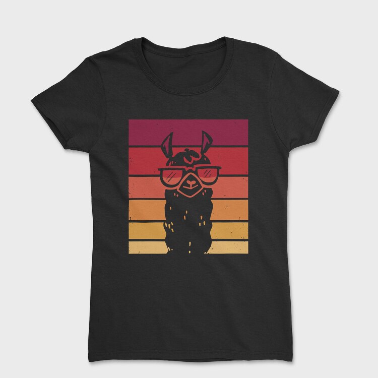 Llama Animal Retro Sunset, Tricou Femei