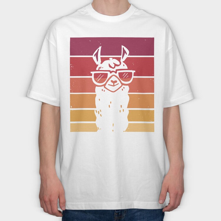 Llama Animal Retro Sunset, Tricou Oversize Barbati (Unisex)