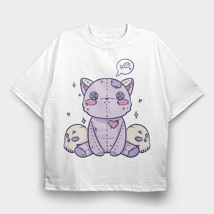 Pastel Goth Stuffed Cat, Tricou Oversize Barbati (Unisex)
