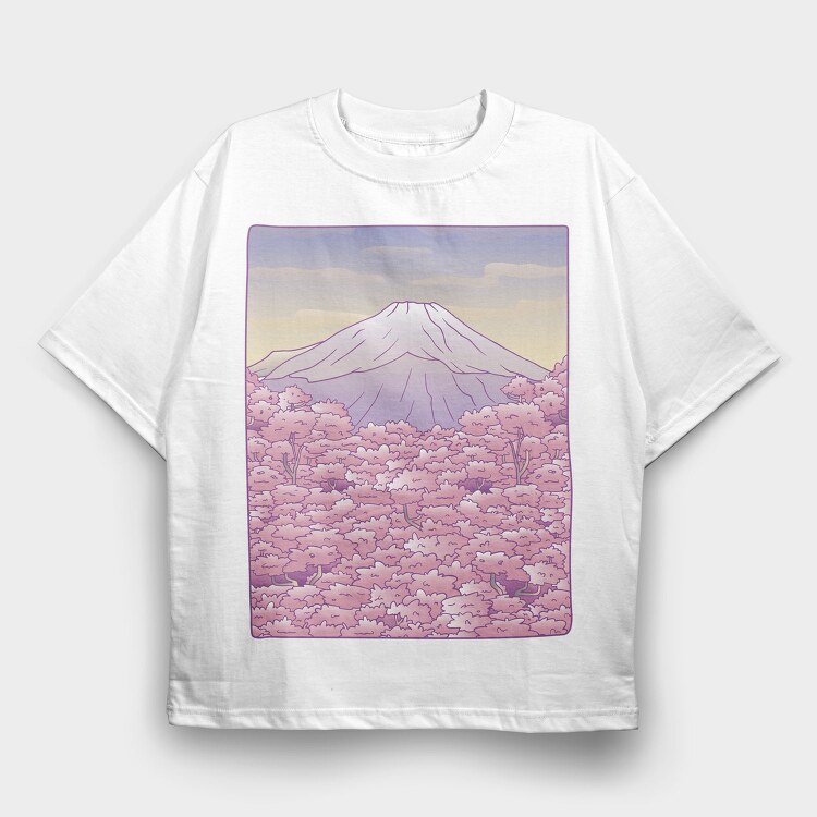 Pastel Sakura Mount Fuji, Tricou Oversize Barbati (Unisex)
