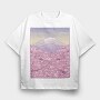 Pastel Sakura Mount Fuji, Tricou Oversize Barbati (Unisex)