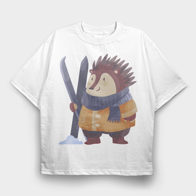 Hedgehog Ski Adventure, Tricou Oversize Barbati (Unisex)