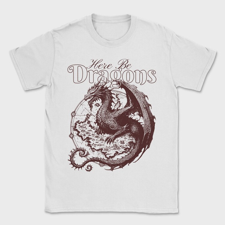 Here Be Dragons Fantasy, Tricou Barbati (Unisex)