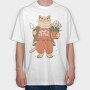 Cat With Plant Pottery, Tricou Oversize Barbati (Unisex)