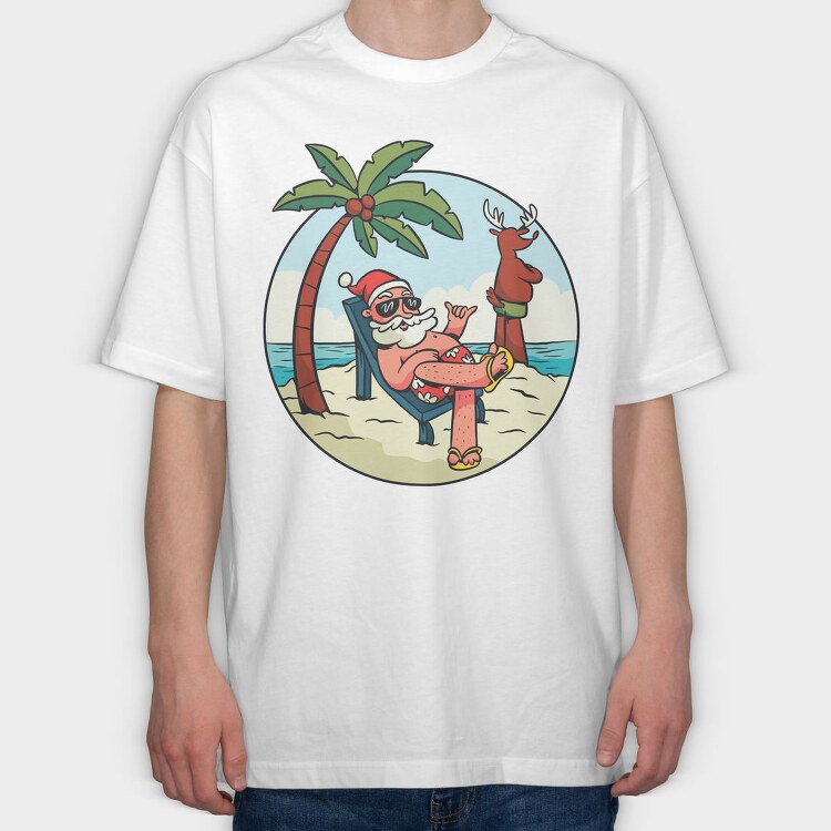 Beach Summer Santa Claus, Tricou Oversize Barbati (Unisex)