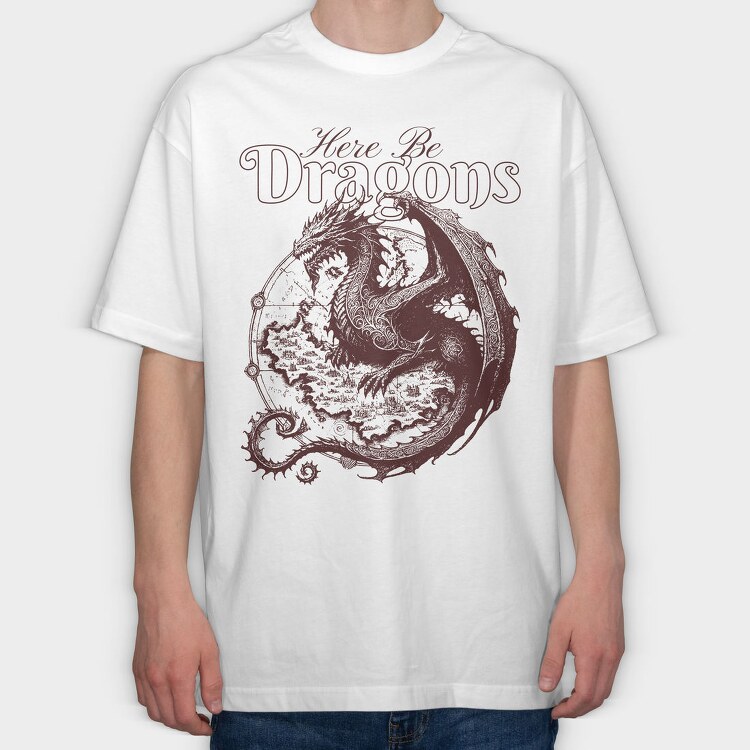 Here Be Dragons Fantasy, Tricou Oversize Barbati (Unisex)