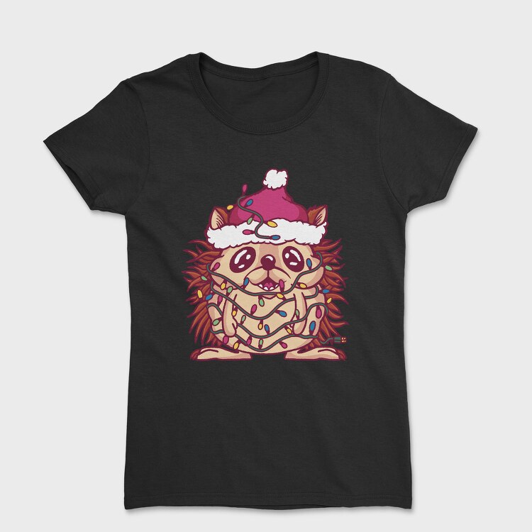 Hedgehog In Christmas Lights, Tricou Femei