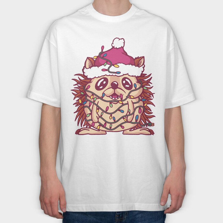 Hedgehog In Christmas Lights, Tricou Oversize Barbati (Unisex)