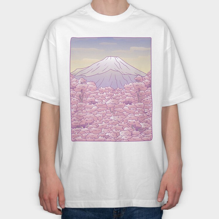 Pastel Sakura Mount Fuji, Tricou Oversize Barbati (Unisex)