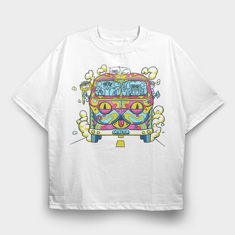 Hippie Cat Van, Tricou Oversize Barbati (Unisex)