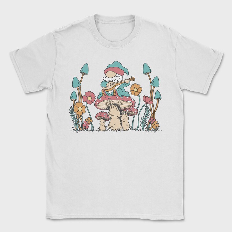 Hippie Gnome On Mushroom Banjo Cottagecore, Tricou Barbati (Unisex)