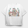 Hippie Gnome On Mushroom Banjo Cottagecore, Tricou Oversize Barbati (Unisex)