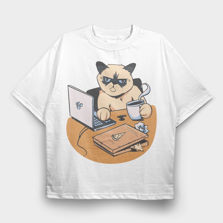 Home Office Grumpy Cat, Tricou Oversize Barbati (Unisex)