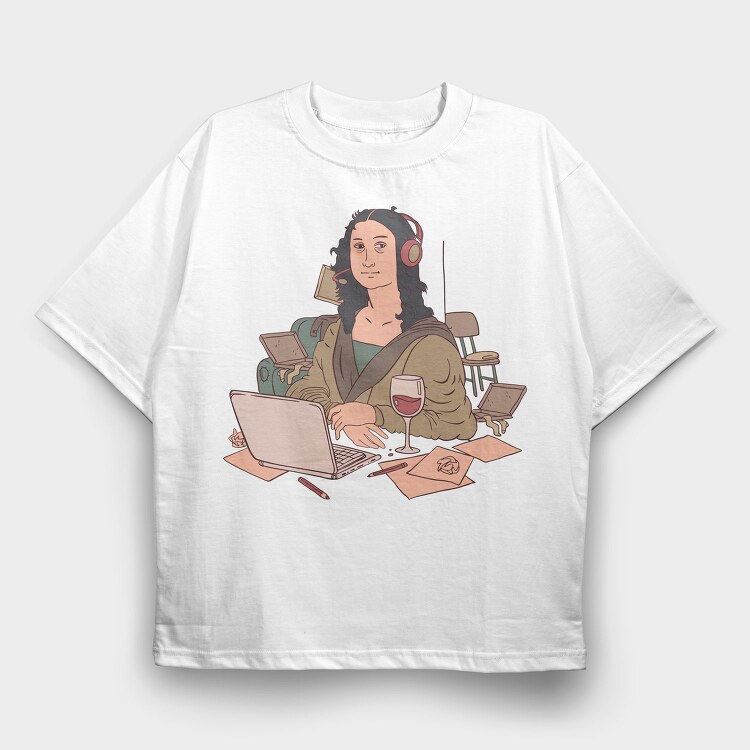 Home Office Mona Lisa, Tricou Oversize Barbati (Unisex)