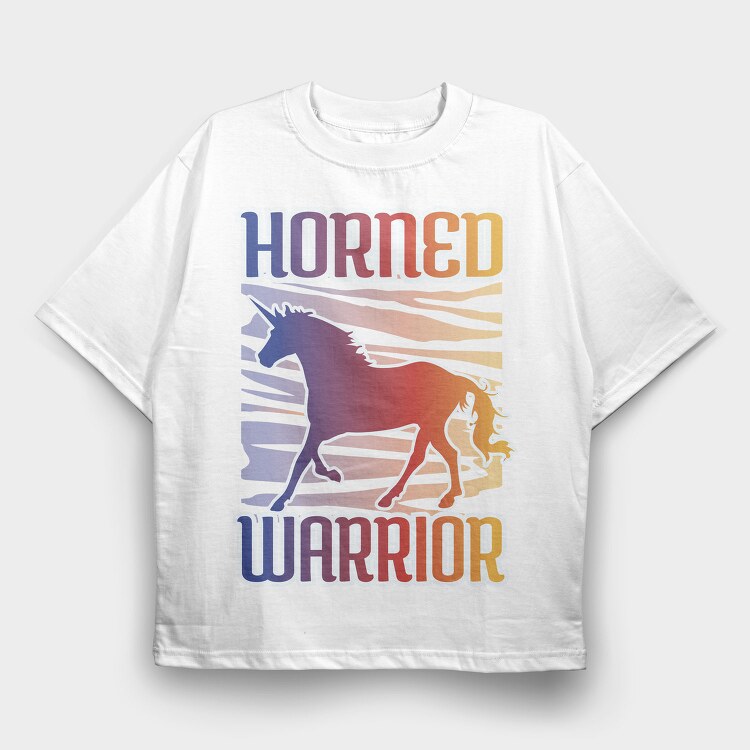 Horned Warrior Unicorn Animal Sunset, Tricou Oversize Barbati (Unisex)