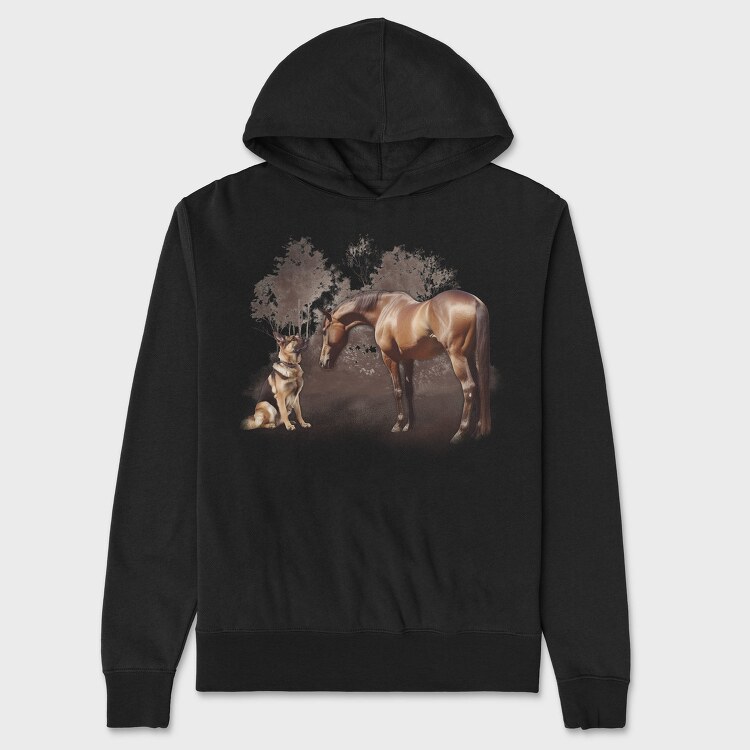 Horse And German Shepherd, Hanorac Oversize Barbati (Unisex)
