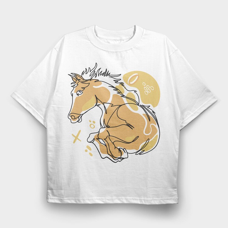 Horse Animal Continuous Line Jumping, Tricou Oversize Barbati (Unisex)