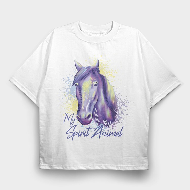 Horse Spirit Animal Watercolor, Tricou Oversize Barbati (Unisex)