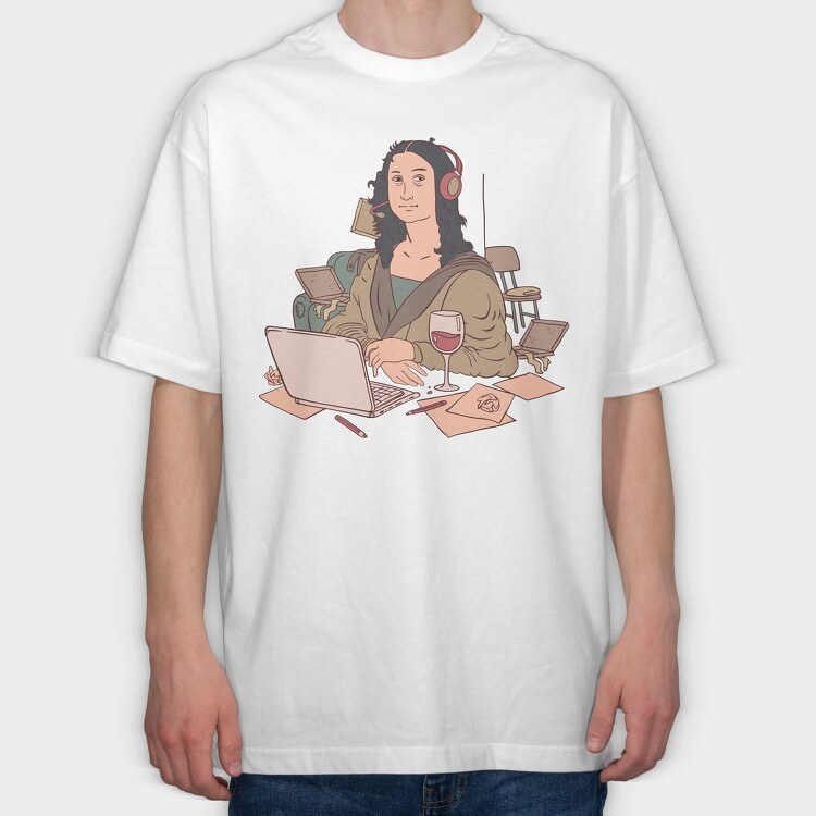 Home Office Mona Lisa, Tricou Oversize Barbati (Unisex)
