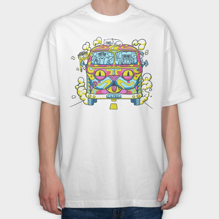 Hippie Cat Van, Tricou Oversize Barbati (Unisex)