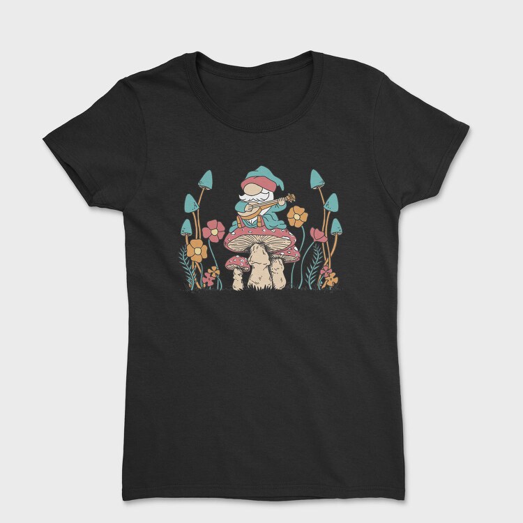 Hippie Gnome On Mushroom Banjo Cottagecore, Tricou Femei