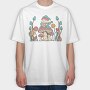 Hippie Gnome On Mushroom Banjo Cottagecore, Tricou Oversize Barbati (Unisex)