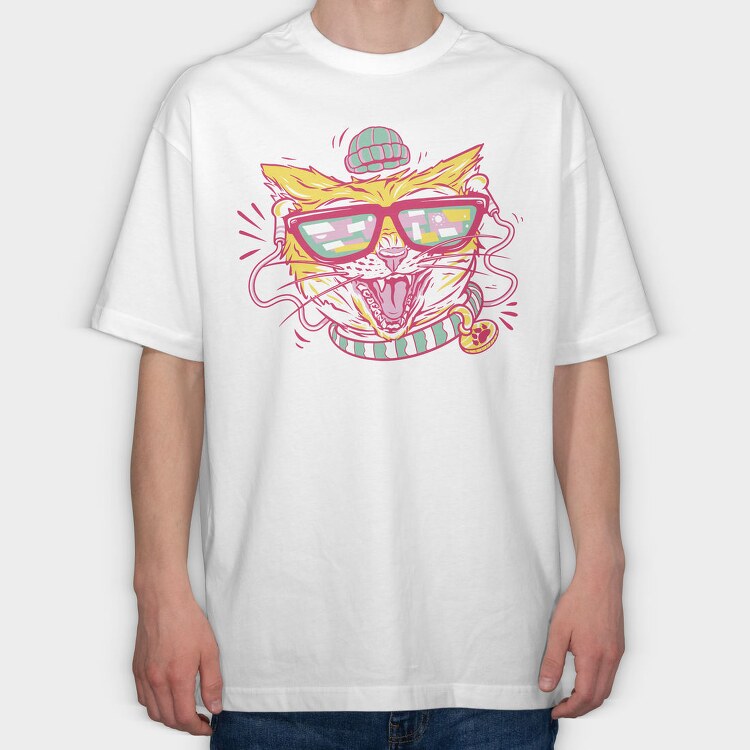 Hipster Gamer Cat, Tricou Oversize Barbati (Unisex)