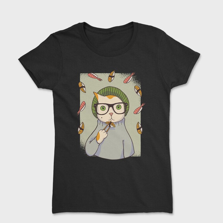 Hipster Sushi Cat, Tricou Femei