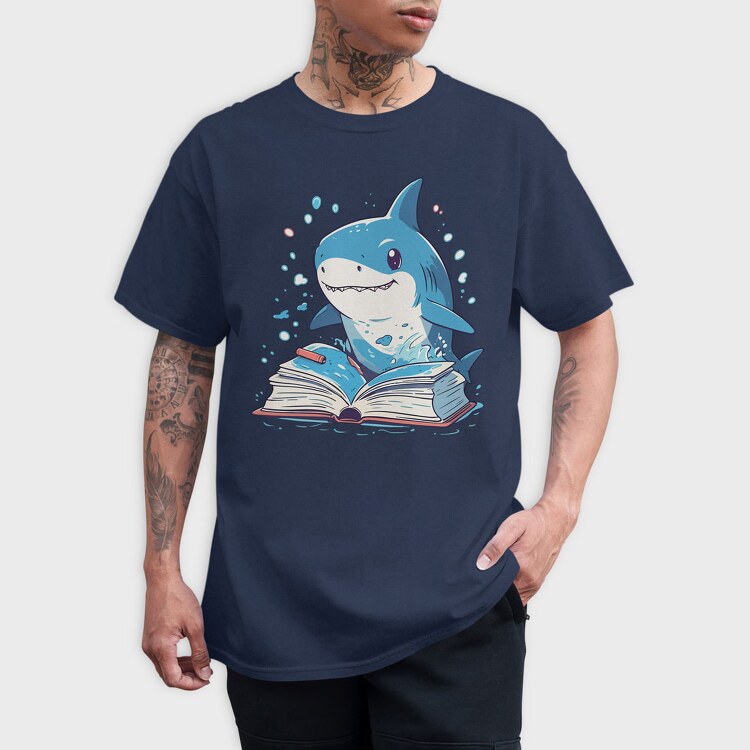 Cute Shark Reading, Tricou Barbati (Unisex)