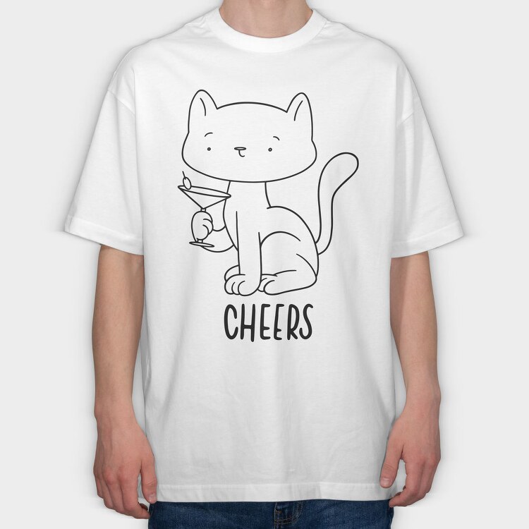 Cat With Drink Stroke Cheers, Tricou Oversize Barbati (Unisex)
