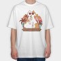 Cat With Summer Drink Retro Sunset, Tricou Oversize Barbati (Unisex)