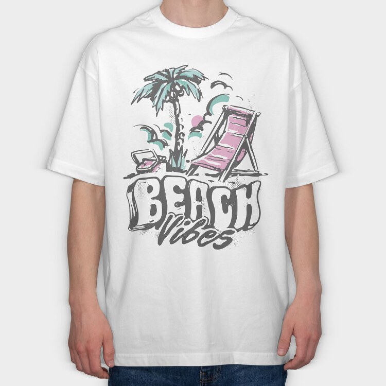 Beach Vibes Summer Vintage Lettering, Tricou Oversize Barbati (Unisex)