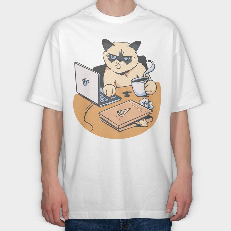 Home Office Grumpy Cat, Tricou Oversize Barbati (Unisex)