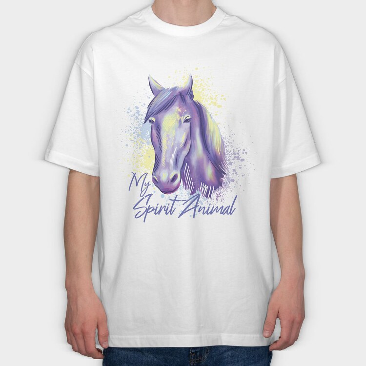 Horse Spirit Animal Watercolor, Tricou Oversize Barbati (Unisex)
