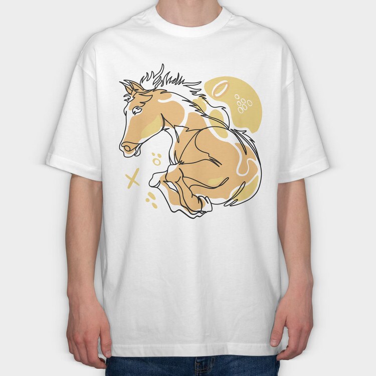 Horse Animal Continuous Line Jumping, Tricou Oversize Barbati (Unisex)