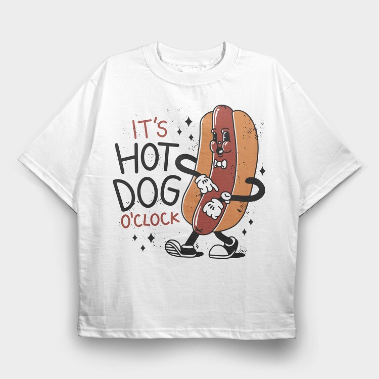 Hot Dog Cartoon Oclock, Tricou Oversize Barbati (Unisex)