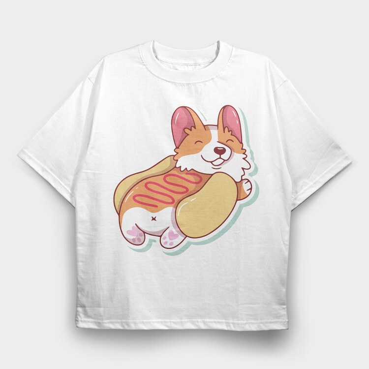Hotdog Corgi, Tricou Oversize Barbati (Unisex)
