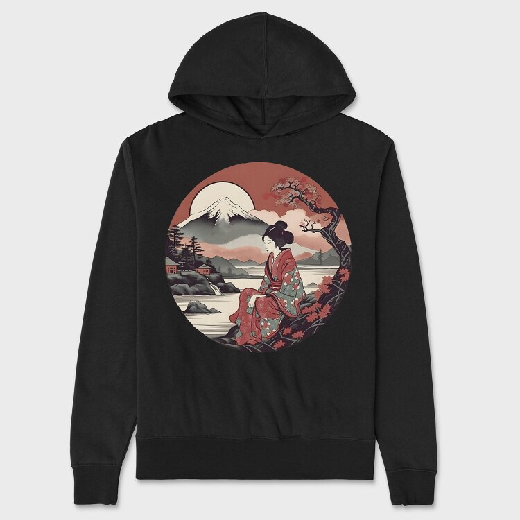 Traditional Japanese Geisha, Hanorac Oversize Barbati (Unisex)