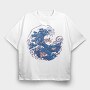 Wave With Koi Fishes, Tricou Oversize Barbati (Unisex)