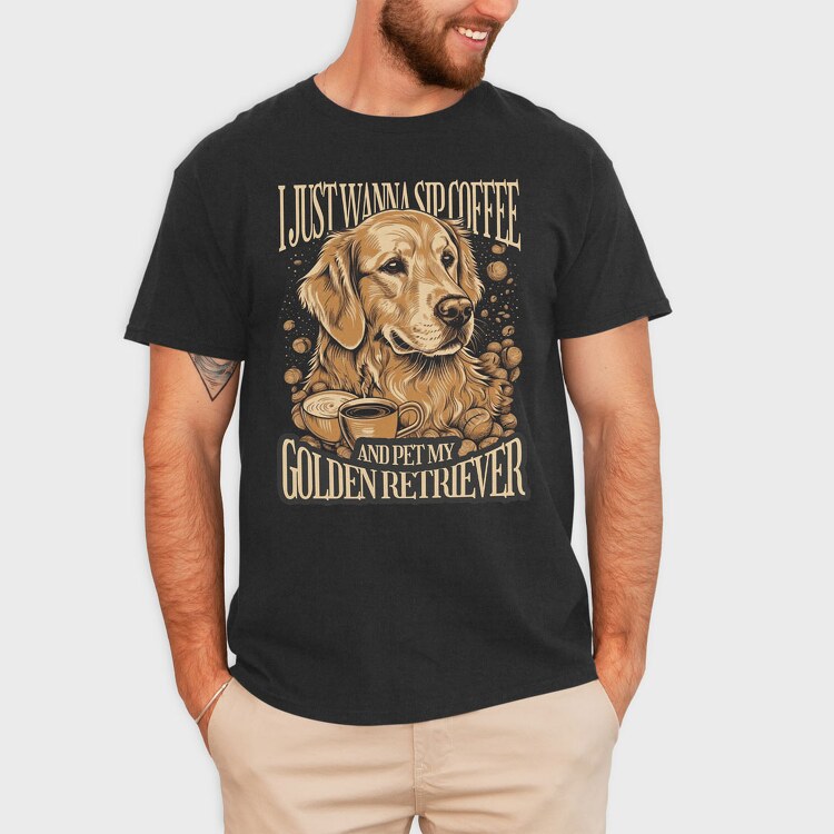 Just Wanna Sip Coffee Golden, Tricou Barbati (Unisex)