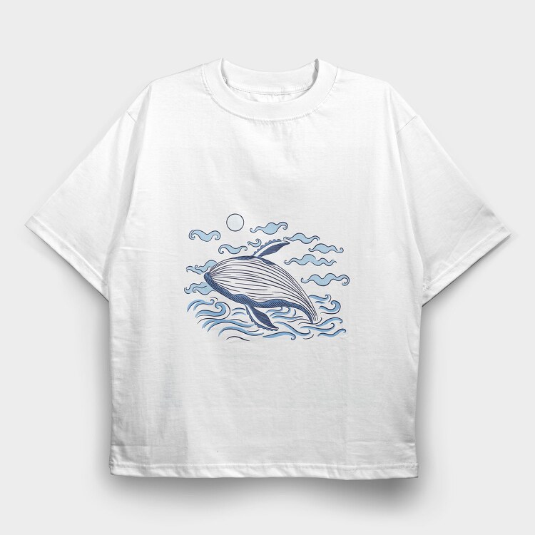 Whale Ocean Illustration, Tricou Oversize Barbati (Unisex)