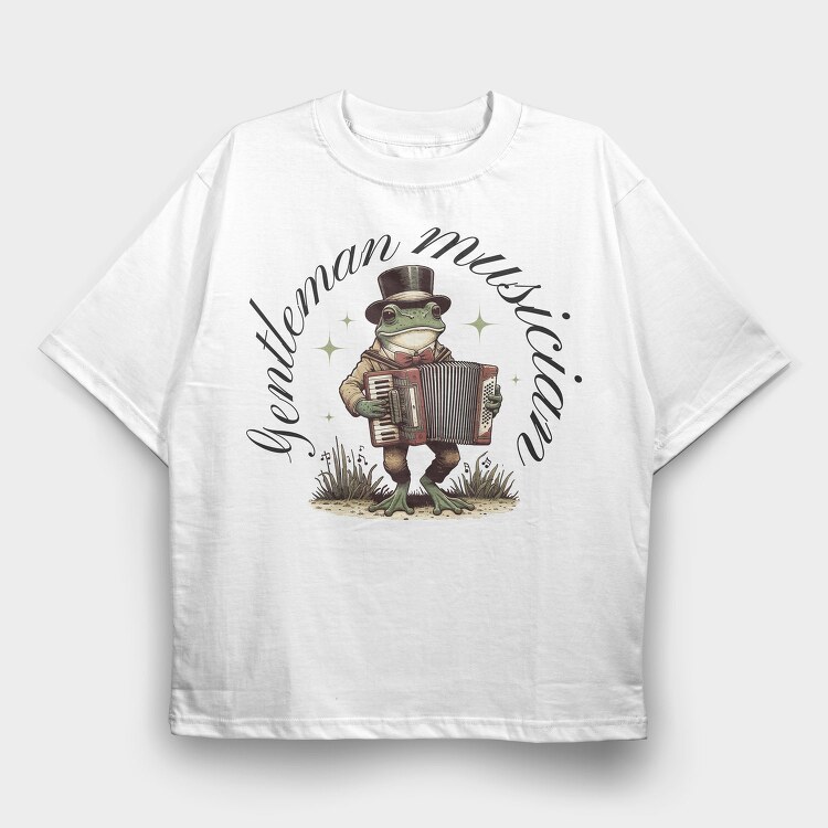 Whimsical Frog Gentleman Musician, Tricou Oversize Barbati (Unisex)